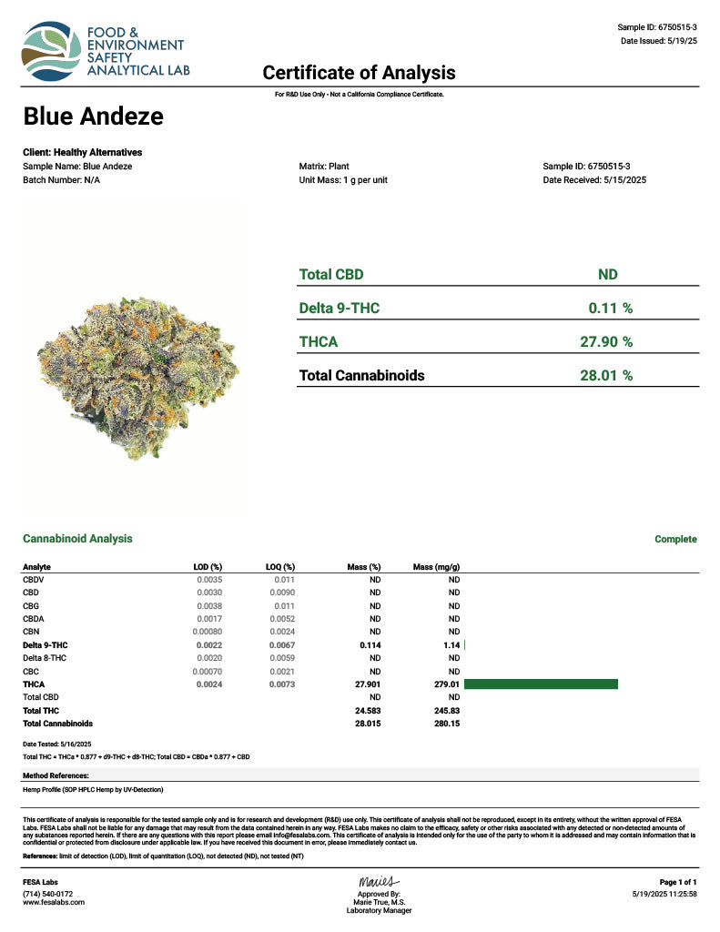 Blue Andeze 1G THC-A Hemp Flower